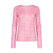Mesh Top LS - Pink Red Small Flower