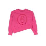 Pink Bomuldssweater med Rippede Detaljer