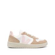 Beige/Hvid Sneakers med Perforeret Detalje