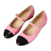 Sort Pink Læder Ballet Flats