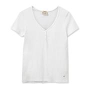 Basic Tee Top med V-hals og knapper