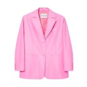 Rosa Faux Læder Knaphulsblazer