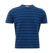 Blå Stribet Bomuld T-Shirt, Regular Fit