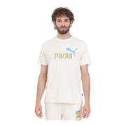 Sporty Beige T-shirt med Logo Print