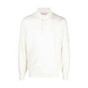 Hvid Cashmere Strikket Polo Sweater