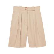 Beige Plisseret Højtaljede Shorts