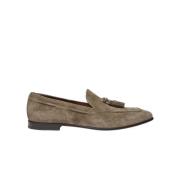 Taupe Ruskind Tassel Loafers