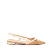 Beige og hvid læder slingback sko