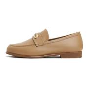 Blokhælede læderloafers - Beige