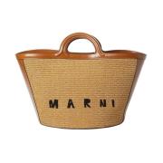 Raffia Tote Taske med Logo Broderi