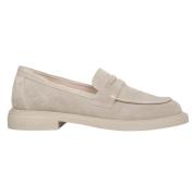 Kvinders Beige Penny Loafers lavet af Ægte Velour ER00114534