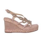 Fletet kile sandal med rhinesten