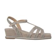 Skinnende Kile Sandal med Rhinestone Stropper