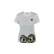 Camouflage Heart Print White Cotton T-Shirt
