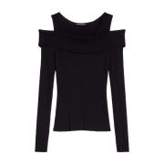 Sort Off-Shoulder Sweater Ribstrik