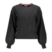 Sort Polyester Sweater med Kontrastdetaljer