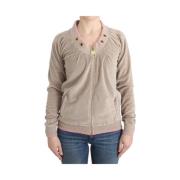 Beige Velvet Zip-Up Sweater