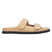 Kvinders Beige Læder Slides med Justerbare Tykke Stropper ER00114727