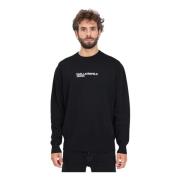 Sort Crew-Neck Sweater med Logo Broderi