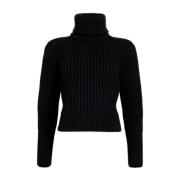 Sort Uld Ribstrikket Sweater