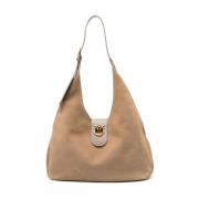 Beige Suede Hobo Taske med Love Birds