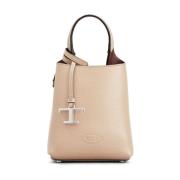 Beige Hammered Leather Handbag with Silver Hardware