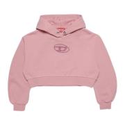 Rosa Cropped Hoodie med Broderet Logo