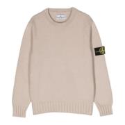 Beige Crewneck Sweater Logo Detalje