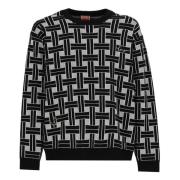 Sort Crew Neck Sweater Vævemønster