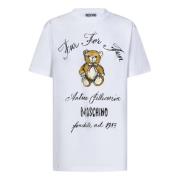 Hvid Teddy Bear Print Oversized T-Shirt