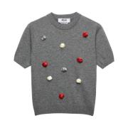 Grå Blomst Applikation Sweater