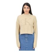 Beige Crewneck Sweater med CK Monogram