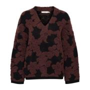 Brun Jacquard Cutout Flower Sweater