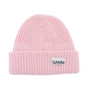 Ribbet Mélange Beanie Hat med Logo Patch