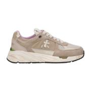 Beige Sneakers med Ruskind og Stof