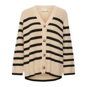 Stribet Strik Cardigan Sand Dollar/Sort