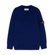 Blå Strikket Crew Neck Sweater