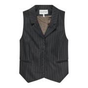 Pinstripe Vest med Krave og Lommer