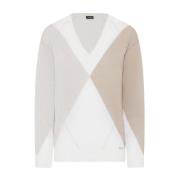 Geometrisk Uld Silke V-Hals Pullover