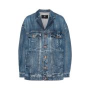 Indigo Denim Jakke med Notched Revers