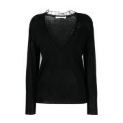 Sort Blonde Detalje V-Hals Sweater