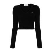 Sort Ribstrikket V-hals Sweater