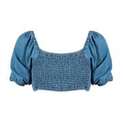 Denim Crop Top med Square Neckline