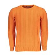 Orange Crew Neck Sweater med Kontrastdetaljer