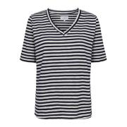 Stribet V-hals T-shirt Navy White