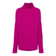 Fuchsia Strik Høj Hals Sweater