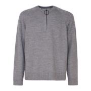 Grå Zip Sweater Raglan Ærmer