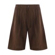 Brun Linnedshorts med Elastisk Talje