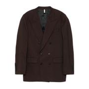 Brun Twill Vævet Dobbelt-Brygget Blazer