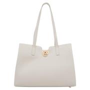 Kvinders Lys Beige Læder Shopper Taske med Guld Hardware ER00115798